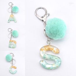 Keychains Pompom Letter English Alphabet Keyring Holder Ball Glitter Resin Car Charms Key Rings Chains Trendy Jewellery Gifts Miri22