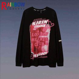 Rainbowtouches 2021 Menswear Trend Long Sleeve Fall Shoulder Loose T-shirt Hip Hop Multi Pattern Printing Sweatshirts Unisex T220808