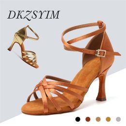 DKZSYIM Women's Latin Dance Shoes Suede Soles Ballroom Tango Dancing Cuban Heels Party Selling Wholesale 220507