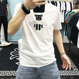 2022 Summer New Trend Young Men's T-Shirts Simple Design Cartoon Logo Embroidered Short Sleeve Mercerized Cotton Round Neck Violent Bear Tees Green Black White M-5XL