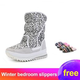 White leopard female boots winter snowboot nice looking plus big size plush warm fur Rubber with EVA outsole high quality women 201027