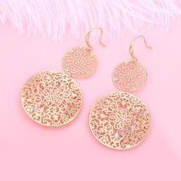 Dangle & Chandelier Hollow Flower Pattern Round Long Earrings Gold Silver Color Crystal Drop Fashion Women Jewelry Gifts For PartyDangle