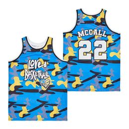 Man Film Love and Basketball Movie Quincy McCall Jersey 22 Camo 2000 All Stitched Team Colour Blue Hip Hop Breathable HipHop For Sport Fans Pure Cotton HipHop Top