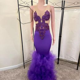 New Purple Mermaid Prom Dresses 2022 For Black Girl Beading Ctystal Sexy Tight African Gowns Graduation Party Evening Dress