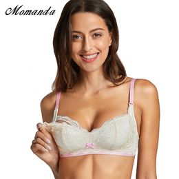 MOMANDA Women's Wirefree Comfort Maternity Soft Cup Lace Nursing Bra Plus Size B C D DD E F Cup 210318