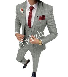 Wedding Tuxedos TR lattice Men Suits Groomsmen Peak Lapel Groom Tuxedos Wedding/Prom Man Blazer Jacket Pants Vest Tie W1022
