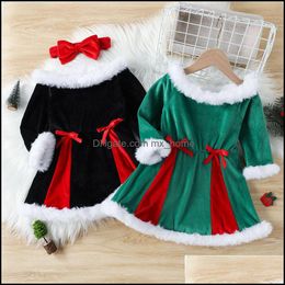 Girls Dresses Baby Kids Clothing Baby Maternity Clothes Christmas Off Shoder Plush Dress Children Xmas Veet Dhght