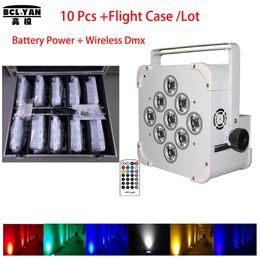 10 lights with fly case Good quality Wedding dj uplights 9 leds 18w RGBWAP LED Battery power wireless dmx led stage ligths remote control