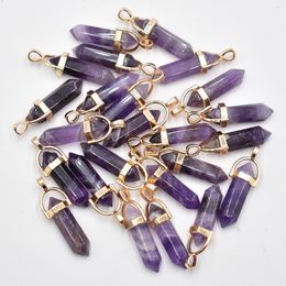 Natural Stone charms Rose Quartz Amethyst opal hexagonal prism shape charms point Chakra pendants for Jewellery necklace earrings making