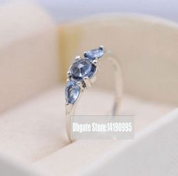 925 Sterling Silver Patterns of Frost Moonlight Blue Cz Ring Fit Pandora Jewelry Engagement Wedding Lovers Fashion Ring
