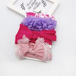 Hair Accessories 3Pcs Baby Elastic Flower Headbands Girls Lace Bowknot Hairband Toddler Infants Set Pography Props