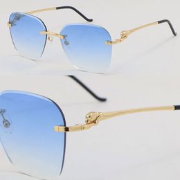 2022 New Designer Cheetah Series Metal Rimless Sunglasses Man Woman Diamond cut Lens Sun glasses Stainless 18K Gold Male and Female Large Square Frame Size:61-20-140MM