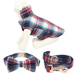 soft plaid Dog collar bow tie matching lead for 5size to choose wedding dog gifts your pet Y200515