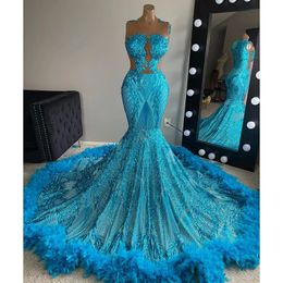 Luxury Mermaid Prom Dresses 2022 African Sequin Sleeveless Sheer Neck Sparkly Evening Dress For Women Party Sexy Gowns Vestidos Elegantes