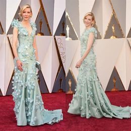 -Cate Blanchett Florals v Neck Academy Awards 2020 Oscar Fiori Abiti da celebrità decorati Abito da sera formali lunghi 317o