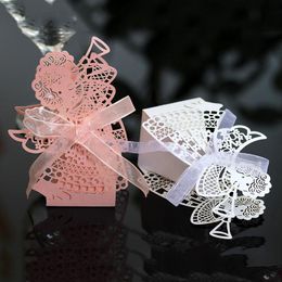 Gift Wrap 50/100Pcs Laser Cut Hollow Waggon Angel Girl Candy Box With Ribbon Birthday Baby Shower Wedding Party GiftGift