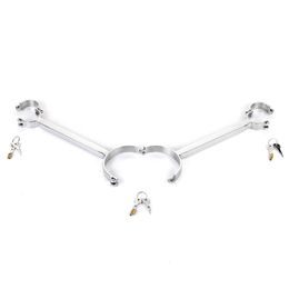 Stainless Steel Bondage Lock Neck Collar Hand Cuffs Slave BDSM Restraints sexy Shop Adult Toys For Couples Handcuffs