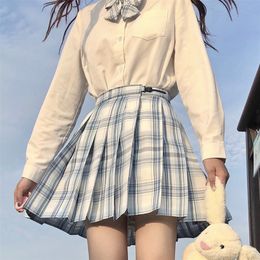 Women Pleated Skirts Japanese School Uniform High Waist Sexy Cute Mini Plaid Skirt Summer JK Students Clothes 17 Color 220317