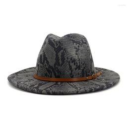 Wide Brim Hats Snake Pattern Fedora Hat Men Women Artificial Wool Blend Simple Winter Brown Leather Belt Decoration Felt Oliv22