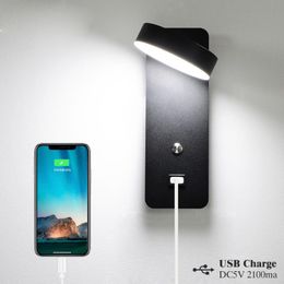 Wall Lamp Led Indoor Lamps With Switch USB Charge Light 3 Color 9W Lighting For Home Bedside Stairway Sconce LuminariaWall