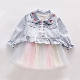 Fashion 0- Baby dress for girl denim jacket gauze dress spring autumn fashionable fluffy princess dress LJ201223