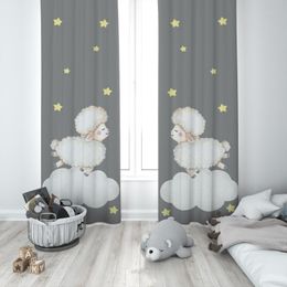 Curtain & Drapes Cute Sheep Flying In The Stars And Cloud Unisex Baby Kids Room Special Design Canopy Hook Button Blackout Jealous Window