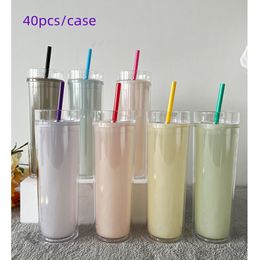 17oz Colourful Acrylic Tumbler cold chang-color Tumblers Travel Mug Double Wall Plastic Tumblers with Lid and Straw