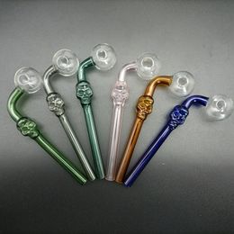 DHL Bent Oil Burner Pipe Colorful Tube Clear Bubble Ball OD 30mm Thick Pyrex Glass Tobacco Herb Burning Curved Pipes