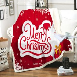 Blankets Merry Christmas Santa Claus Elk Print Throw Blanket Festival Decor Bed Sofa Fleece Bedspread Warm Soft Wool Weighted