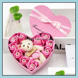Decorative Flowers Wreaths Festive Party Supplies Home Garden Fedex 10 Soap Flower Gift Rose Box Bears Bouquet For 2022 Valentines Day Wed