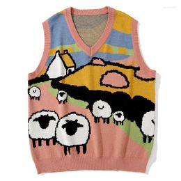 Men's Vests LACIBLE Autumn Knitted Vest Sweater Men Sheep Pattern Sleeveless Haruku Streetwear Loose Kint Tank Tops Pullover Unisex Guin22