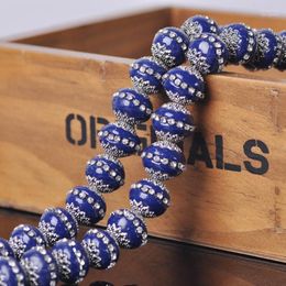 Other 15mm Deep Blue Handmade Nepalese Buddhist Tibetan Metal & Clay Loose Craft Beads For Necklace Jewelry Making DIY Findings Wynn22