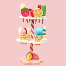 Children's Kitchen Wooden Simulation Mini Ice Cream Candy House Play Educational Toys Kitchen Toys Pretend Toys for Girls LJ201211