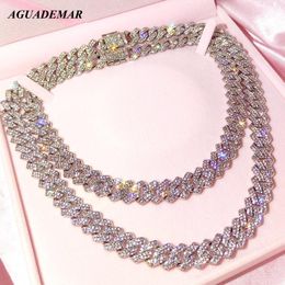 Corrente Iced Out 14mm Prong Cuban Link Chain Colar Para Mulheres Brilhantes Agrupados Strass Pave Miami Gargantilha JoiasChains