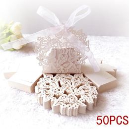 Gift Wrap 25/50pcs Laser Cut Butterfly Carriage Favour Candy Box With Ribbon Packaging Baby Shower Wedding Party DecorationGift