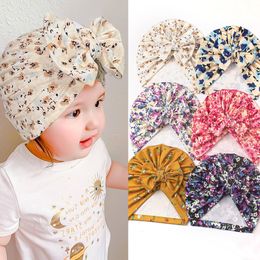 M440 Europe Infant Baby Girls Hat Bowknot Florals Headwear Child Toddler Kids Beanies Turban Knot Hats Children Accessories