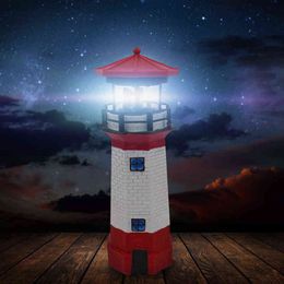 Solar Led Lighthouse Shape Light Fence Yard Outdoor Decoration Smart Sensor Beacon Rotating Lamp Dropshipping J220531