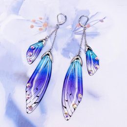 Dangle & Chandelier Handmade Fairy Simulation Wing Earrings Insect Butterfly Drop Foil Rhinestone Romantic Bridal Jewellery Farl22