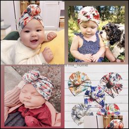 Caps Hats Europe Infant Baby Girls Hat Knot Florals Headwear Child Toddler Kids Beanies Turban Donuts Flowers Children C Mxhome Dhol5