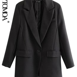 KPYTOMOA Women Fashion Office Wear Single Button Blazer Coat Vintage Long Sleeve Pockets Female Outerwear Chic Tops 220402