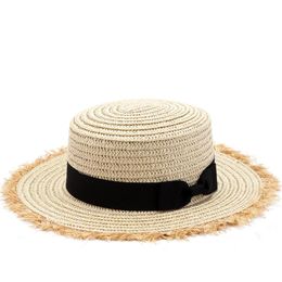 Wide Brim Hats 2022 Sale Flat Top Sun Hat Summer Spring Women Travel Caps Bandages Beach Child Traw Breathable Girls