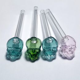 5.5 inch Length Skull Face Pyrex Glass Oil Burner Pipes Colourful Concentrate Nail Burning Jumbo Water Bubbler Pipe Thick Clear Smoking Tubes Glass Bowls Wholesale