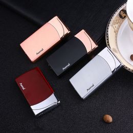 Ultra-thin Square Windproof Metal Lighter Creative Refillable Butane Gas Torch Jet Special Red Flame Cigar Lighters