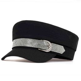Simple Winter Beret With Buckle Hat Women Men Street Fashion Style Hats Newspaper Seller Black Berets Flat Top Caps Men Drop Ship Cap J220722