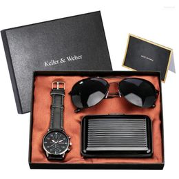 Wristwatches Keller & Weber Men Watch Set Quartz Wristwatch Case Sunglasses Present Birthday Thanksgiving Xmas Gifts Hect22