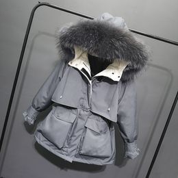 white duck down down jacket down jacket womens middle school long overalls waist and thick fashion coat 201027