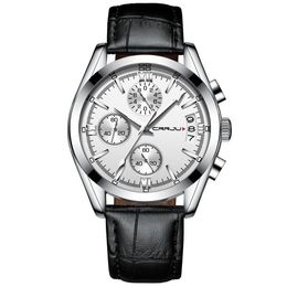 2022 CRRJU Men Military Watches Male Black dial Business quartz watch Men's Leather Strap Waterproof Clock Date Multifunction Wristwatches montre de luxe E3