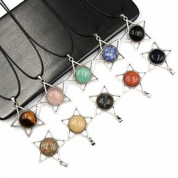 Silver Star Gemstone Pendant Necklace Energy Healing Chakra Crystal 20MM Stone Jewelry Women Men