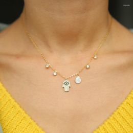 Chains Classic Charm Necklaces Gold Colour 925 Sterling Silver Hamsa Hand Water Drop Cz Delicate Women NecklaceChains ChainsChains