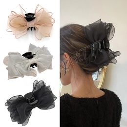 Elegant Organza Bow Hair Clips Hair Claws Temperament Clamp Hairpin Hair Accessories for Women Girls Casual